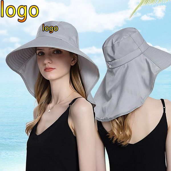 Berets Print Logo Damen Druckknopf Hut mit großer Krempe Mode UV-Schutz Fischerhüte im Freien Angeln Bucket Cap Sun Caps