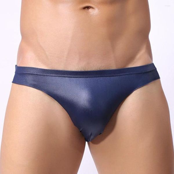 Unterhose Herren Low Rise Dessous Schwarz Kunstleder G-String Mini Bikini Tangas Öl Glänzende Unterwäsche Sexy Solid Hip Lift Unterhose