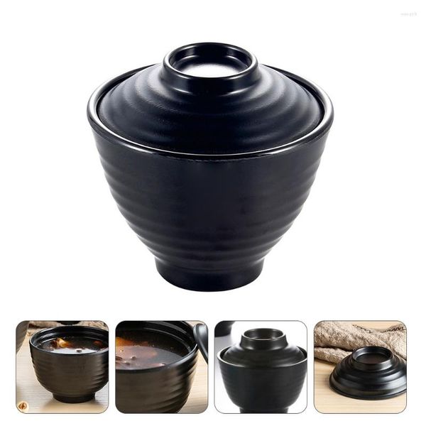Conjuntos de utensílios de jantar 1 Definir uma tigela preta prática imitação de porcelana de porcelana caseira macarrão com manuseio de estilo japonês ramen ramen