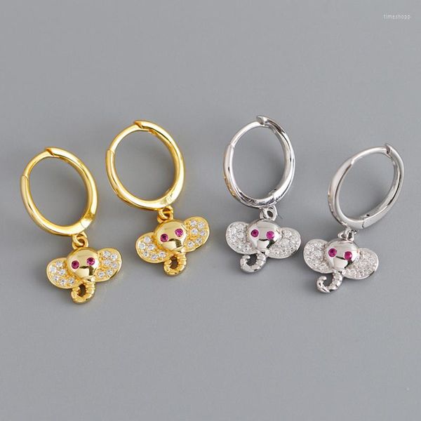 Creolen 925 Silber Kleine Kreisringe 18 Karat Gold Farbe Tier Baby Elefant Anhänger Piercing Brinco Damen Pendientes