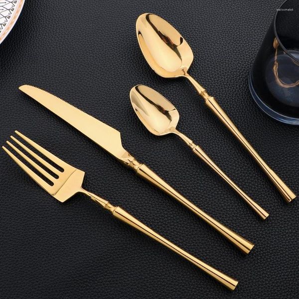 Set di stoviglie 24 pezzi Set di posate di lusso in acciaio inossidabile Coltelli Forchette Cucchiaini da tavola Posate da cucina Cucchiai da specchio