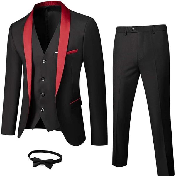 Herrenanzüge Blazer Herren 3-teiliger Anzug Schal Revers One Button Smoking Winterstoff Slim Fit Premium Dinner Hochzeit Jacke Weste Hose