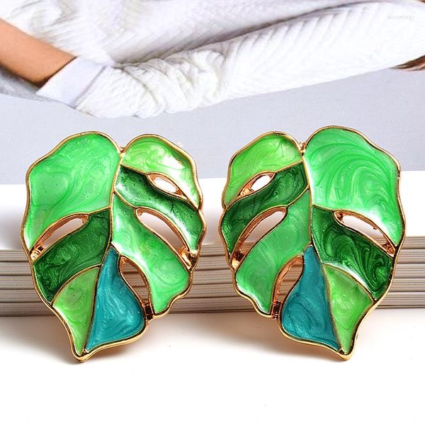 Orecchini a bottone BOHO Trendy Plant Metal Green Color Leaf Women Statement Beach Wedding Jewelry Brincos Accessories