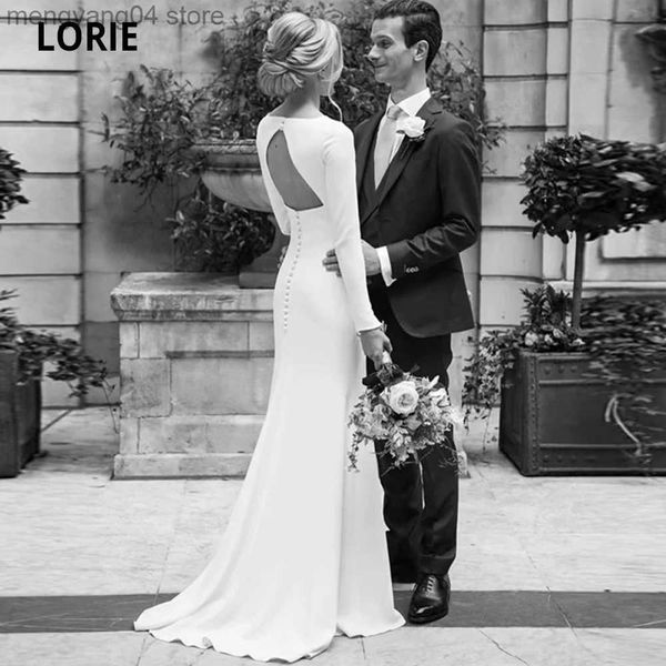 Вечеринки элегантные простые с длинным рукавом свадебное платье атлас 2020 Open Open Back Bridal Howns с размер поезда плюс размер T230502