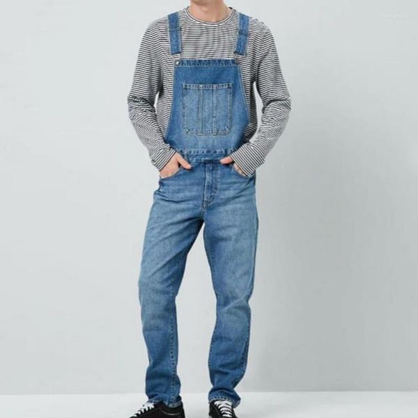 Erkekler Pantolon Erkek Kot Pullar Yüksek Sokak Düz Denim Tulumlar Hip Hop Erkekler Kargo Bib Kovboy Erkek Jean Dungarees