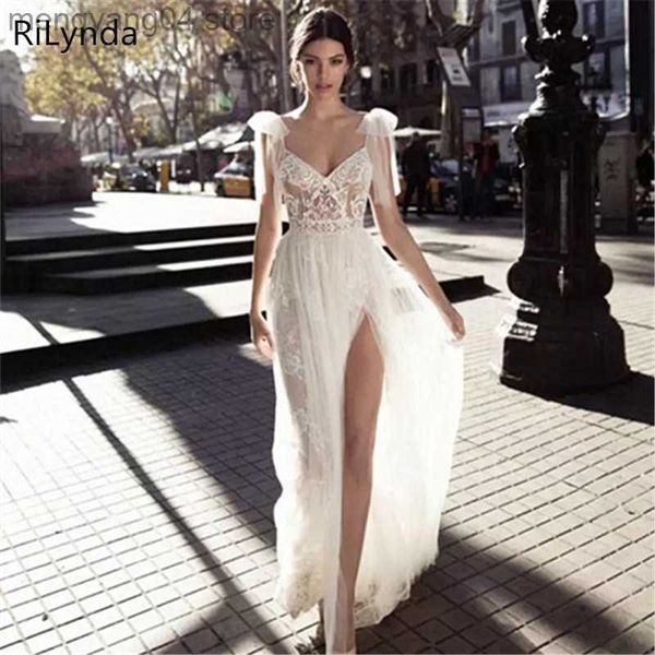 Partykleider NEU High Slits Brautkleider Backless Böhmen Sexy Spaghetti-Ausschnitt Spitze Applizierte Brautkleider Plus Size Wedding Dres T230502