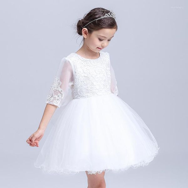 Vestidos de menina verão Mini -flor branco meninas para casamentos Festa de aniversário Primeira comunhão cerimônias de tule vestido rosa