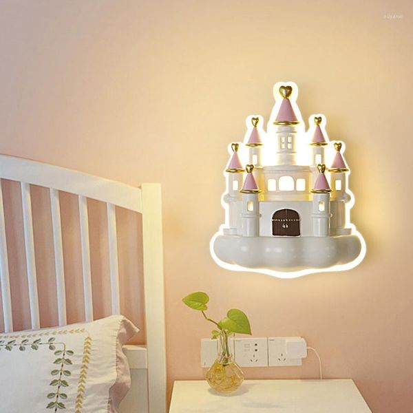 Lâmpadas de parede Castelo de desenho animado LED AC 220V Girl Bedroom Bedside Light for Princess Room Baby Kids Eye Protection Night Night