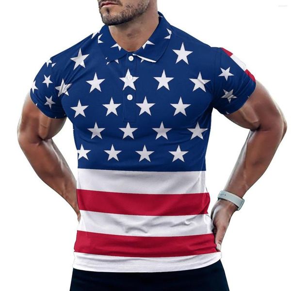 Erkekler Polos USA Flag Sıraslı T-Shirts Yıldızlar ve Çizgiler Polo Gömlekler Erkek Y2K Gömlek Günlük Kısa kollu Özel Giyim Büyük Boyut 5xl 6xl