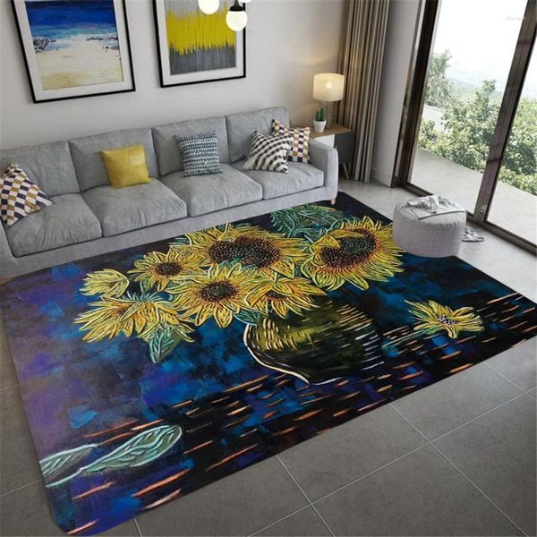 Tappeti Girasole Piante in vaso Tappeto retrò 3D Soggiorno moderno Divano Tappeti Decorazioni per la casa Corridoio Camera da letto Tappetino da bagno Porta d'ingresso