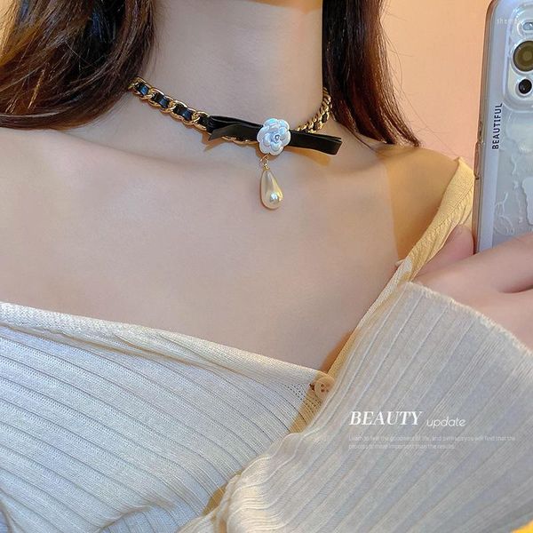 Чокер Южная Корея Кожаный жемчужный цветок ожерелье in in nice nice fashion темперамент простая сеть красный воротник