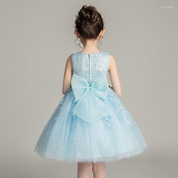 Abiti da ragazza Summer Blue Bianco Pink Champagne Kids Junior Principessa Flower Girls Dress Birthday Fare di compleanno Abito in pizzo solubile in acqua