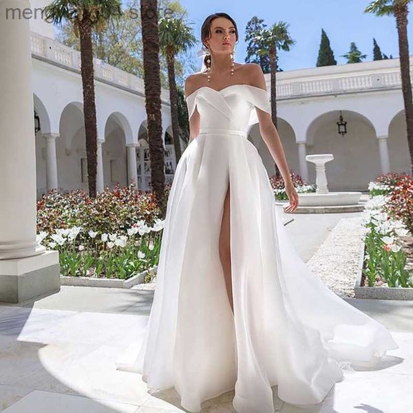 Abiti da festa Abito da sposa a cuore modesto 2022 Moda manica corta Sweep Train Spacco frontale A Line Abito da sposa T230502