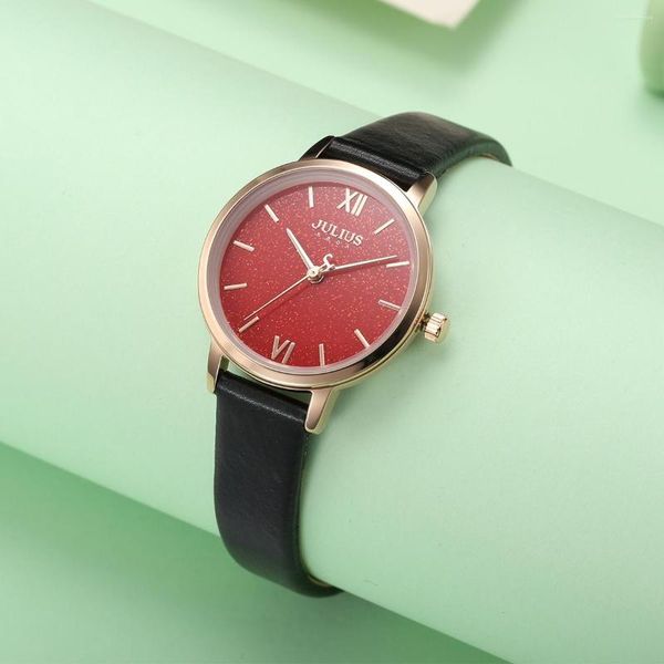 Нарученные часы Glitte Julius Lady Women's Sequin Watch 5 Colors Miyota Mov't Fashion Wracle Bracelet Настоящая кожа