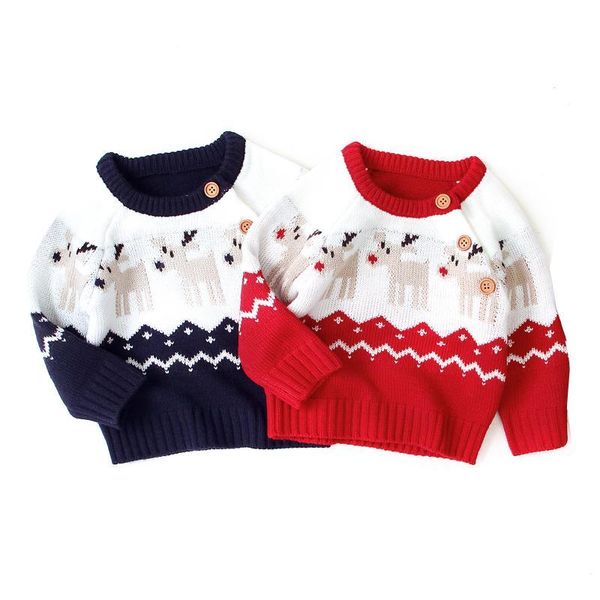 Pullover Kleinkind Babykleidung Mädchen Jungen Weihnachtspullover Rundhals Langarm Lose Mit Elchmuster Kinderkleidung