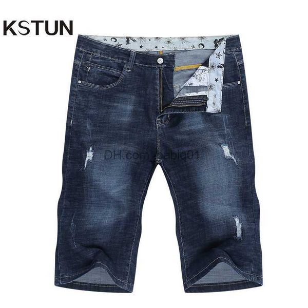 Short shorts de jeans masculinos marca de jeans rasgados jeans masculinos calças jeans elástica azul escuro streewear desgosto slim fit pantalon homme jean t230502