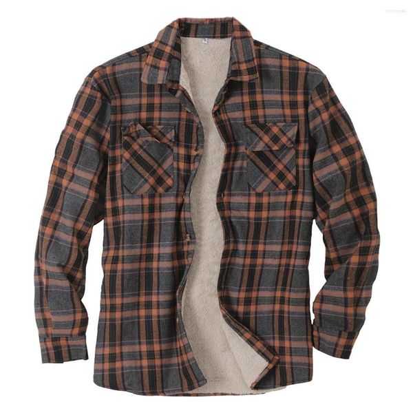 Camisas casuais masculinas Jaqueta de flanela manta de flanela grossa quente de manga comprida de manga comprida com bolsos para o inverno de outono masculino