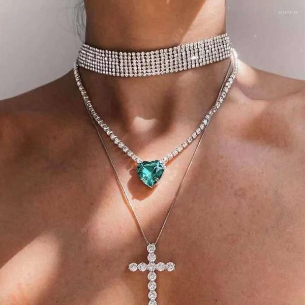 CHOKER Chokers Luxury Vintage Green Heart Penden Contstone для женщин Crystal Tennis Chain Collarchokers Spen22