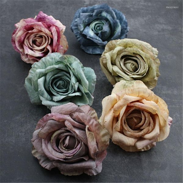 Flores decorativas 9-10cm/2pcs Court de seda artificial Morandi Rose Heads Touch Real Touch Big Diy Festa de Casamento Decoração Chapéu