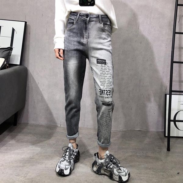 Jeans Primavera Autunno Streetwear Donna Jeans vintage a vita alta Pantaloni Harem Parole femminili Pantaloni denim Pantaloni Jeans patchwork Taglie forti