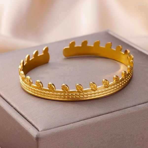 Браслет классический браслет короны для женщин Открытый золото, покрытый из нержавеющей стали, винтажные эстетические ювелирные пульса