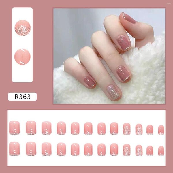 Falsche Nägel für Sachen Full Clear Coffin Pink Nail Patch Shiny Silver Edge Wearable Long Tips