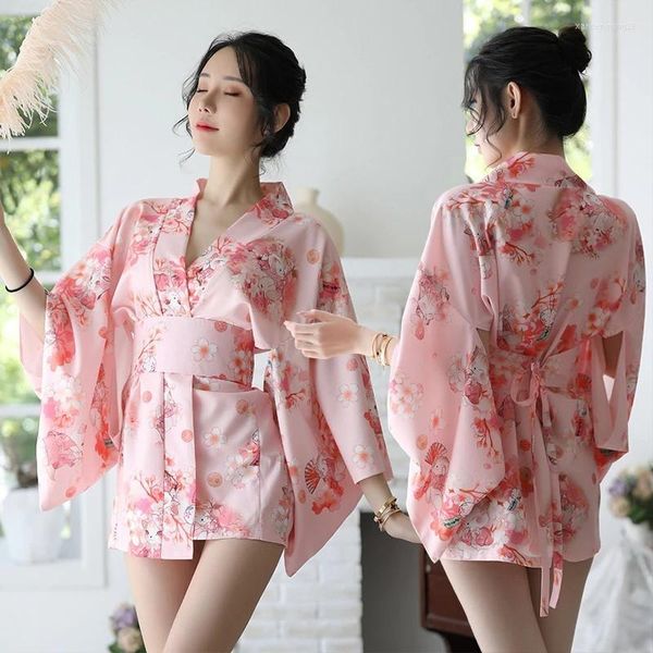 Roupas étnicas estilo japonês Sakura Girl Kimono Dress Cardigan Floral Pijamas Sexy Yukata Costume Bathrobe Party Nightgown