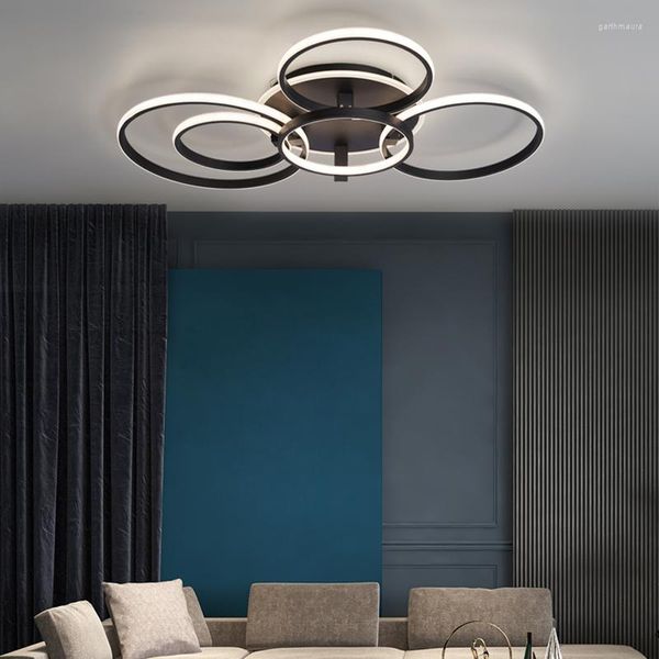 Lampadari BDG Lampadario moderno a Led Lampada da cucina RC Dimmerabile APP Cerchio Anelli Designer Per Soggiorno Camera da letto Apparecchi a soffitto