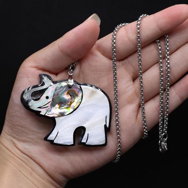 Anhänger Halsketten Natürliche Muschel Halskette Elefant Form Abalone Weiß Schwarz Edelstahl Kette Charms Für Schmuck Party Geschenk