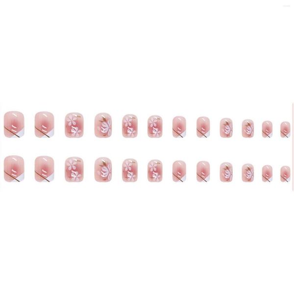 Unghie finte Poly Nail Dual Forms Forma di bara Roba da fare su Camelia Pattern Press Pink Short Gel Tips Extensions