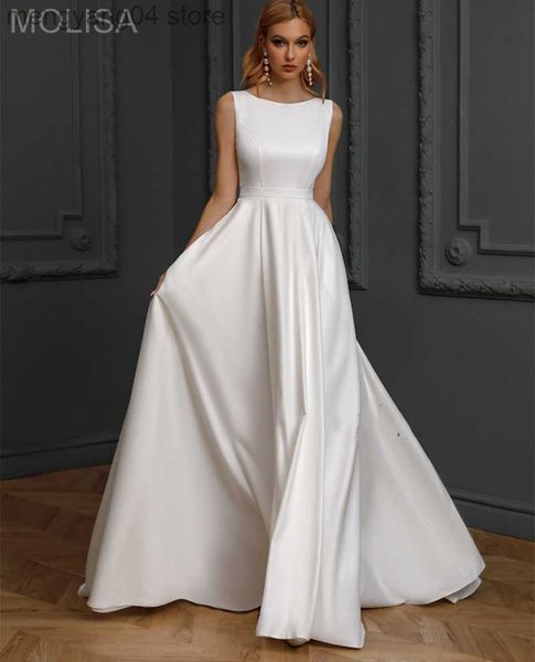 Partykleider Einfache Vestidos De Novia Weiße Satin Brautkleider 2022 A-Linie V-Ausschnitt Günstige Boho Brautkleid für Bräute Robe De Marie T230502