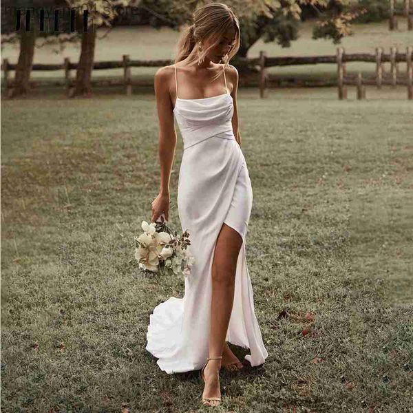 Abiti da festa Semplici abiti da sposa bianchi Spacco laterale Abiti da sposa Spalle senza maniche con cinghie Abiti da sposa Schiena aperta Conveniente T230502