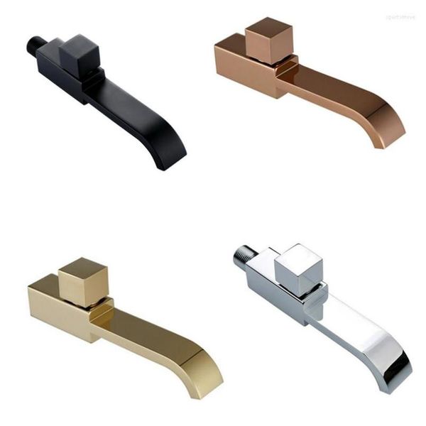 Rubinetti per lavabo da bagno Ottone Nero opaco / Placcatura in oro Rubinetto per lavabo quadrato cromato Rubinetto per acqua fredda a parete con foro singolo da cucina