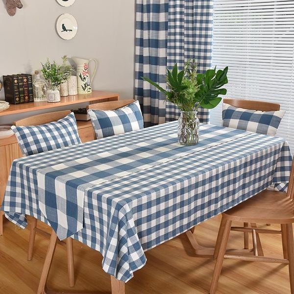 Tovaglia Tovaglia scozzese blu Tessuto a quadri piccoli Cotone Lino Caffetteria Rettangolare Moderno Semplice Famiglia Personalizzato1