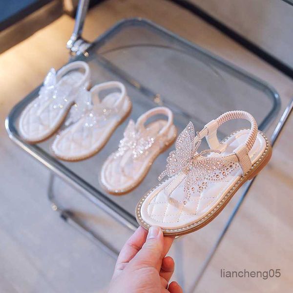 Sandálias Strass Butterfly Shoes for Kids Girls Flip Jelly Sandals Shoes Criança Slip on Flat Sandals Little Girl Shoes