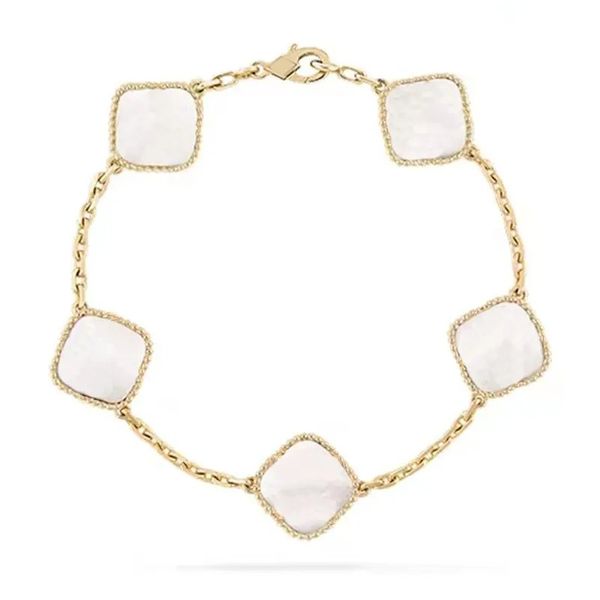 Vintage dolce furgone quadrifoglio Braccialetti con ciondoli Catena a bracciale Oro 18 carati Agata Conchiglia Madreperla per donna Ragazza fortunata Matrimonio Festa della mamma Gioielli Bracciale amore regali