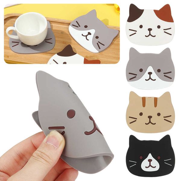 Tappetini Tappetini Cartone animato a forma di gatto Tavolo da pranzo in silicone Tovaglietta Sottobicchiere Accessori da cucina Tappetino Tazza Tazza Resistente al calore Animale Bevanda di caffè Z0502