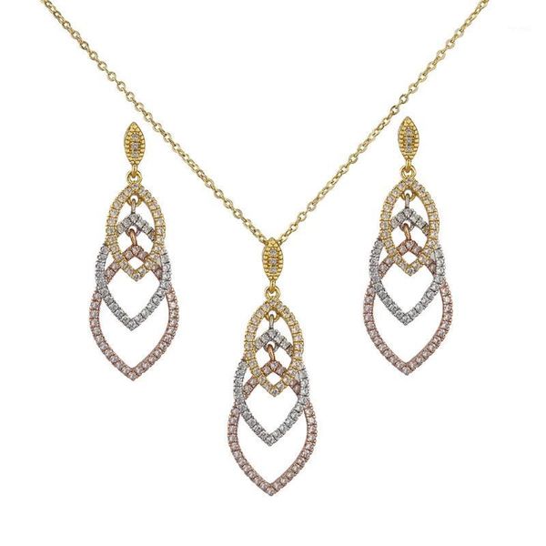 Подвесные ожерелья Классическая модная ювелирные украшения настройки трех цветных микрокаметовых ожерелье и серьги Dubai Women's Gift S1295