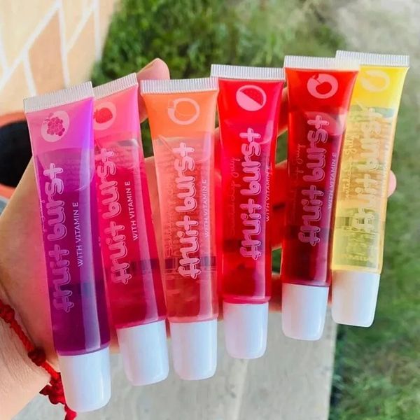 Frutas rumt Óbio labial perfumado brilho labial Lipsgloss Jelly Big Lip Gloss Hidratante brilhante Vitamina E Mineral Oil Lipgloss