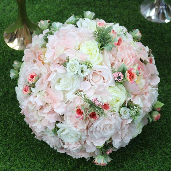 Flores decorativas personalizam 36 cm de mesa artificial de rosa decoração de bola de flores de bola de fundo de pano de fundo chumbo floral chumbo chumbo