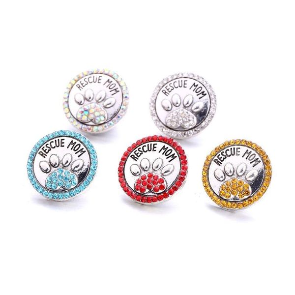 Charms all'ingrosso Salvataggio Mamma Zampa Bottone a pressione Pet Loved Risultati dei gioielli Perline di cristallo Strass 18mm Bottoni automatici in metallo Fai da te Bracciale Dh2Dx