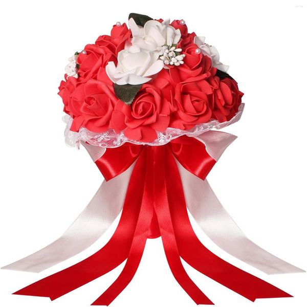 Декоративные цветы свадебный букет свадебная подружка невесты искусственная шелковая роза с кружевным поддельным украшением