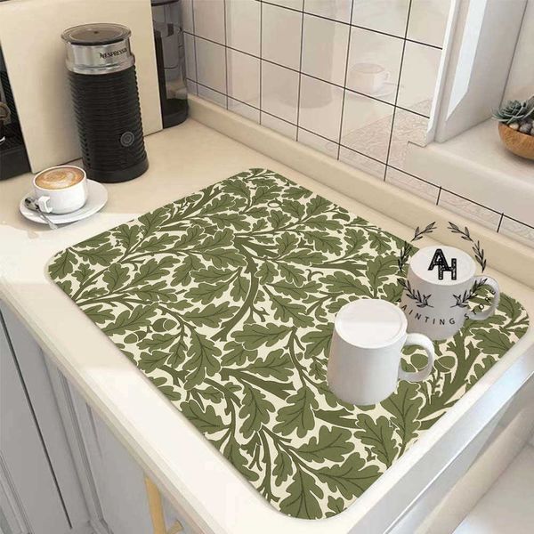 Mats almofadas de prato estampado tape de cozinha de mesa de mesa drenando pad doutware copo garrafa de garrafa de borracha super absorvente tapetes de secagem rápida Z0502