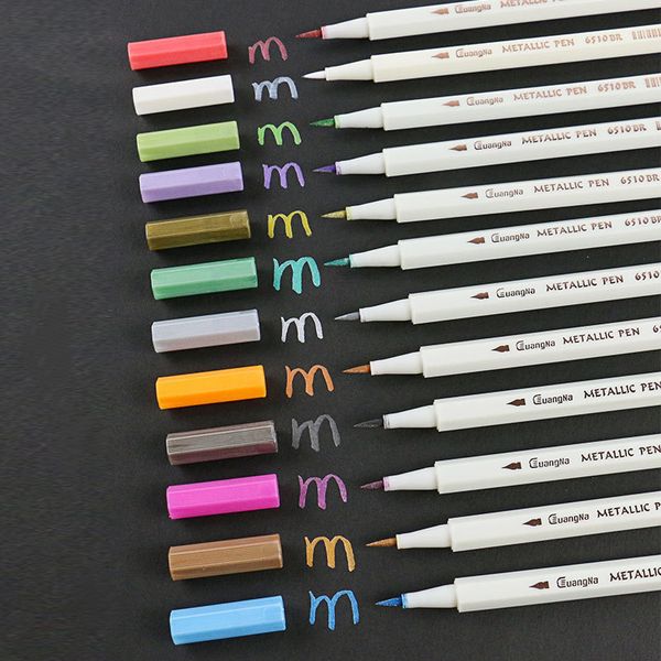 Marcadores 12 cores marcador metálico caneta ponto médio para pintura de rocha preto papel de papel fazendo scrapbooking artesanato 230503