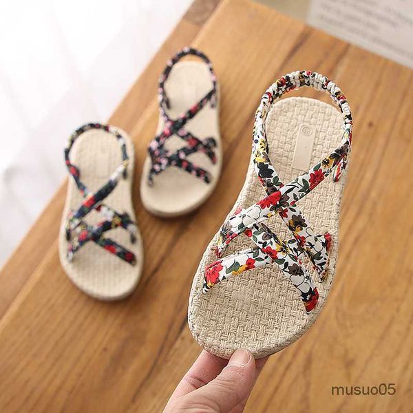Low price Children's Summer For Girl Cross Floral Tie Princess Girls Sandals Kids Beach Shoes