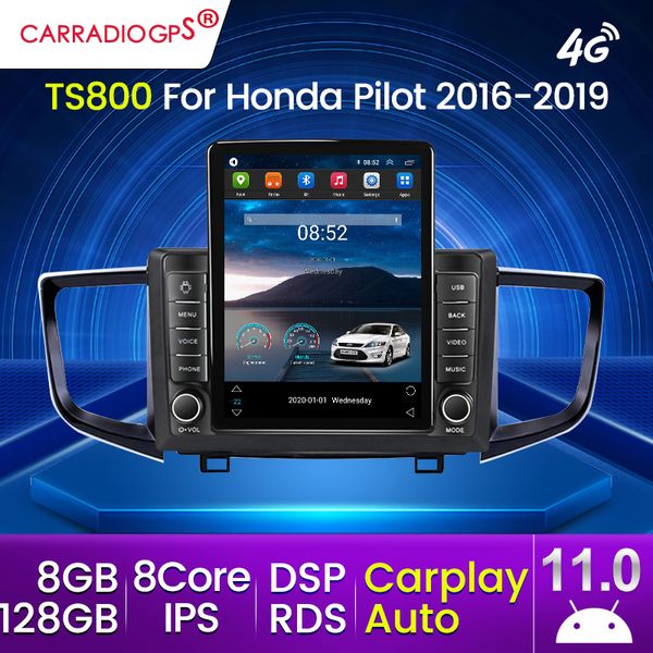 128G Android 11 Car DVD Radio para Honda Pilot 2016-2019 Multimídia Player Player Navigation GPS estéreo RDS CarPlay Auto
