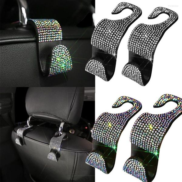 Ganci 2 pezzi strass bling gancio per seggiolino auto cuscinetto poggiatesta gancio organizzatore borsa portaoggetti in tessuto accessori clip