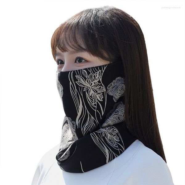 Schals Frauen Blumendruck Outdoor Ohr Hängen Winddicht Maske Radfahren Angeln Hals Gamasche Schal Winterschutz Warm Bandana