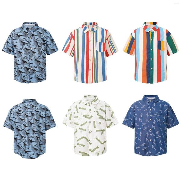 Мужские рубашки T 2023 Summer Kids Boys Hawaiian Tops ТОПСА Хлопковые с коротким рукавом распечатанный воротник для детей пляж. Путешествие повседневная одежда