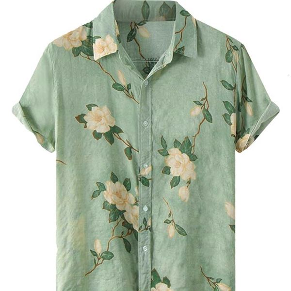 Camisas casuais masculinas para homens Flores Padrão de mangas curtas Bloups Summer Streetwear camisa Botão casual Tops solto Hawaiian Style 230503